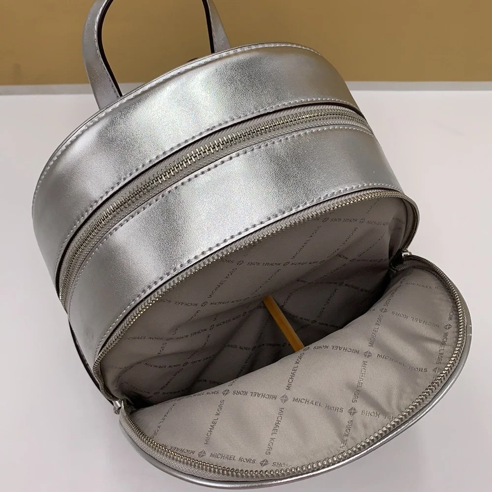 Michael Kors Jet Set Girls Adina Medium Backpack MK Bright White Silver Multi - Picture 12 of 16